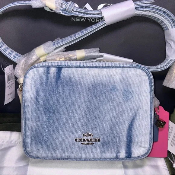 NWT Last One!!! Coach Carey Crosby Bag in Loved Denim with Charms - Picture 7 of 13